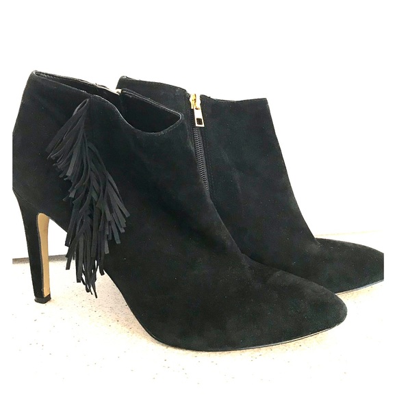 Ann Taylor Shoes - High heel black suede ankle boots fringed US 10M
